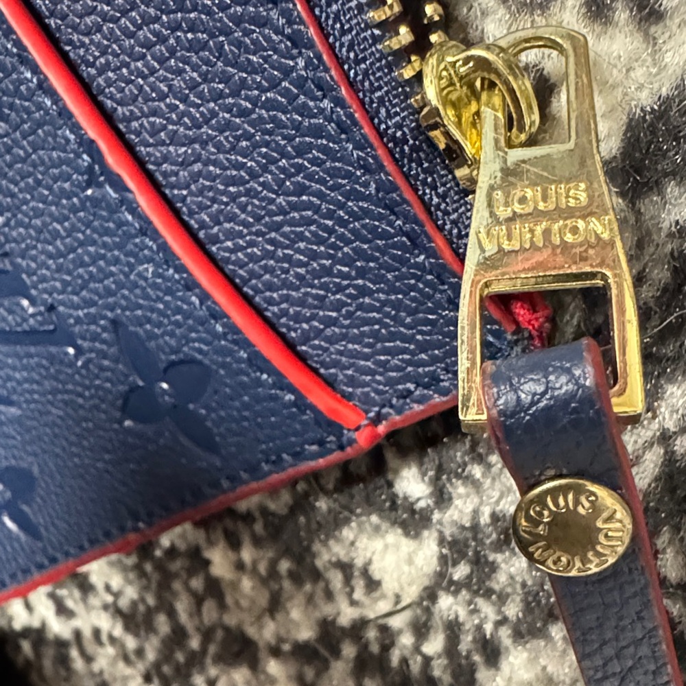 Navy Monogram Wristlet with Red Interior and Gold Accents - Picture 12 of 12